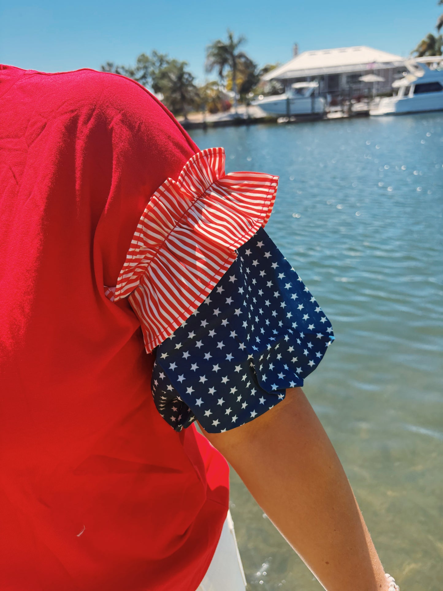 Red, White, & Blue Ruffle Sleeve Top