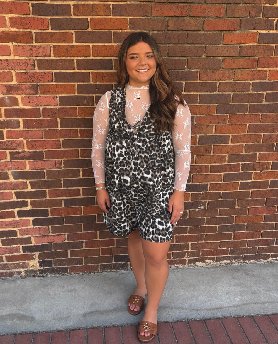 Leopard Sleeveless Denim Romper