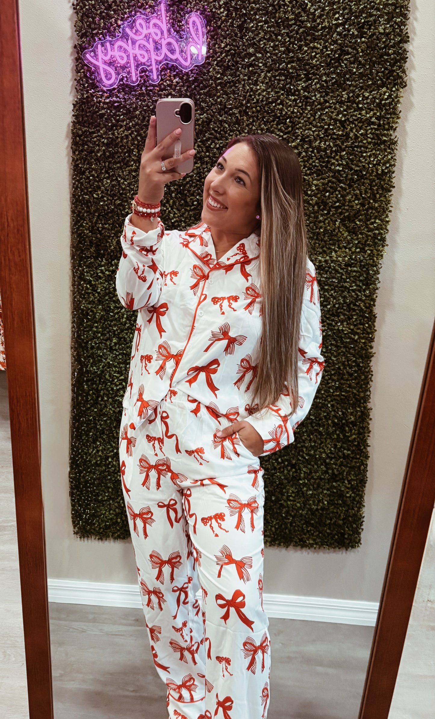 Red Christmas Bow Pajama Set