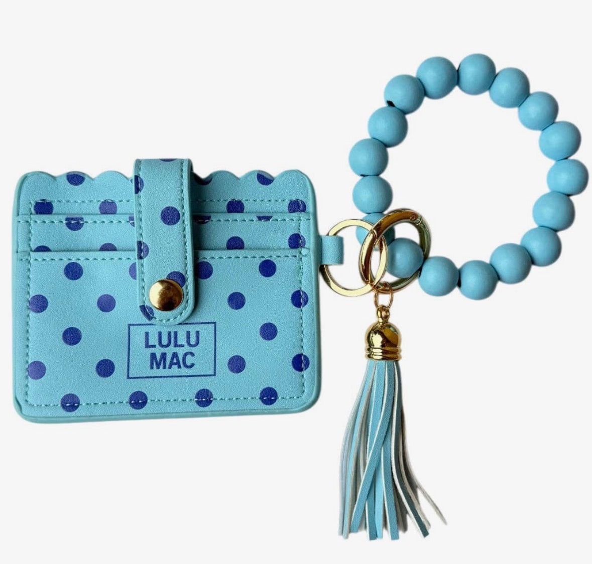 Beaded Wristlet ID Wallet Blue/Navy Dot