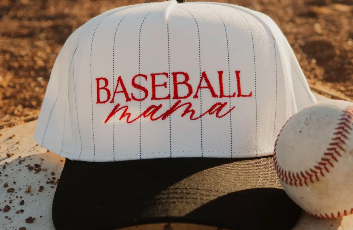PRE-ORDER Baseball Mama Pinestripe Embroidered Hat