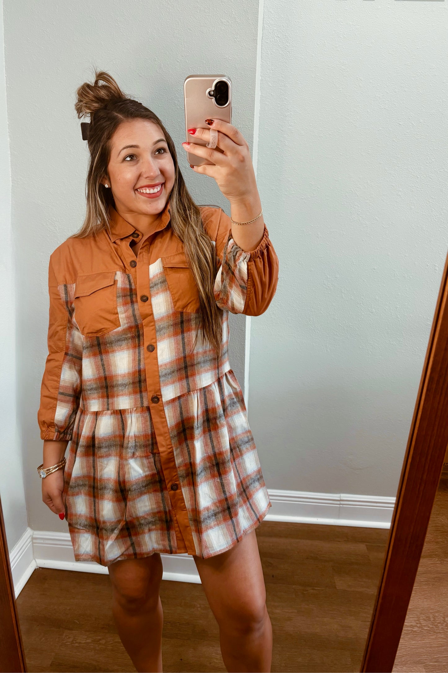 Khaki Plaid Patchwork Dress