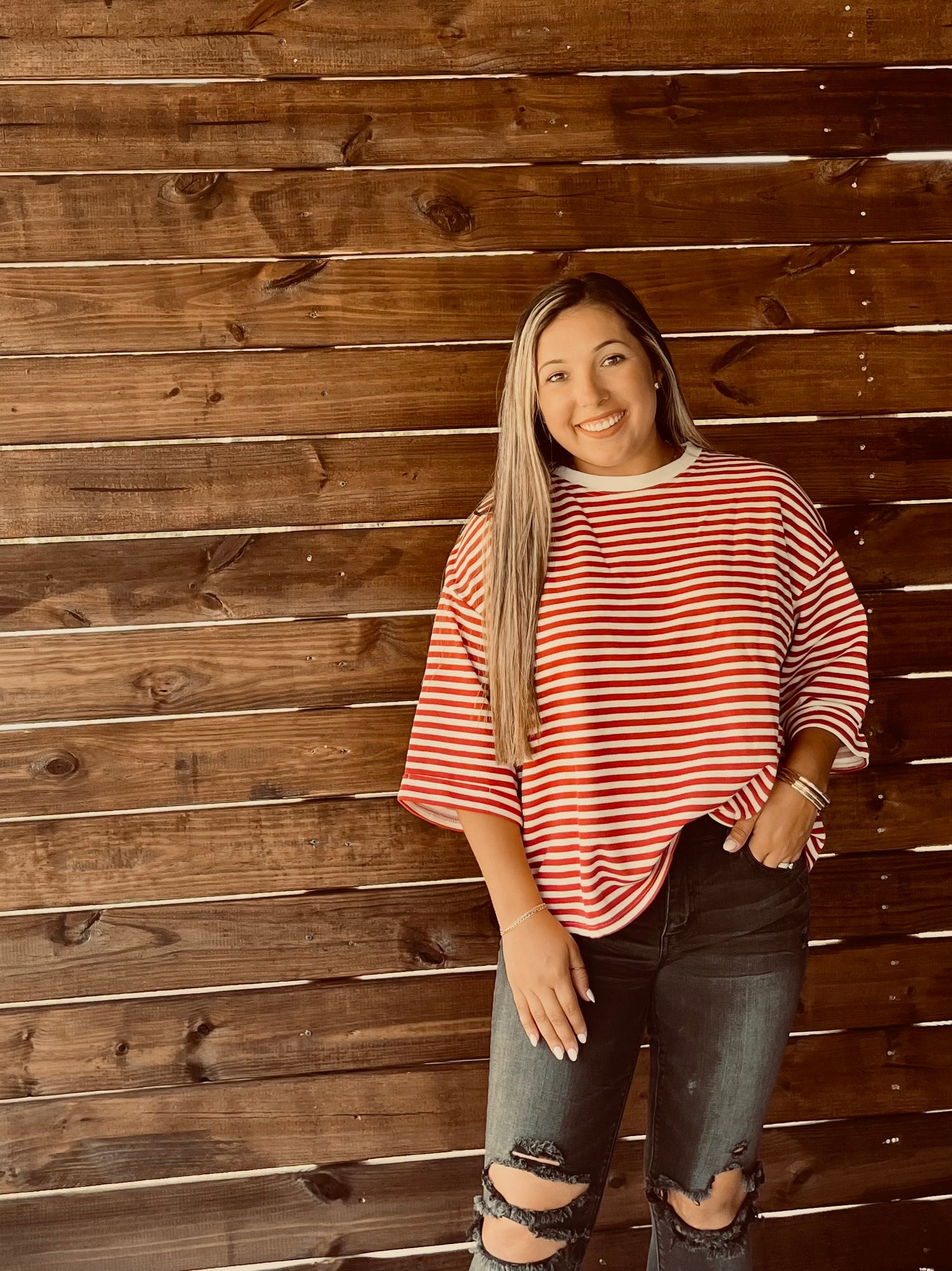 Red stripe bow Shirt