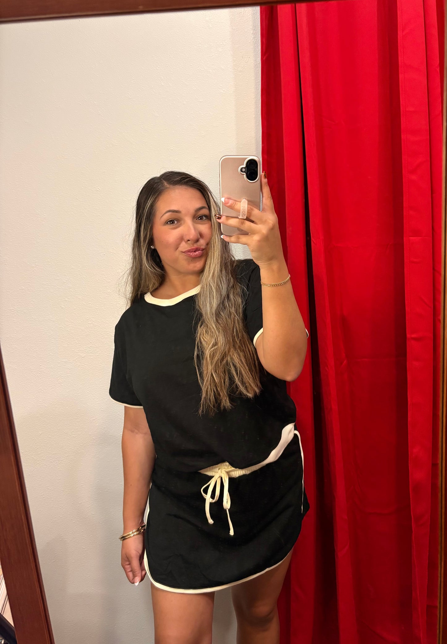 Black and cream trim skort set