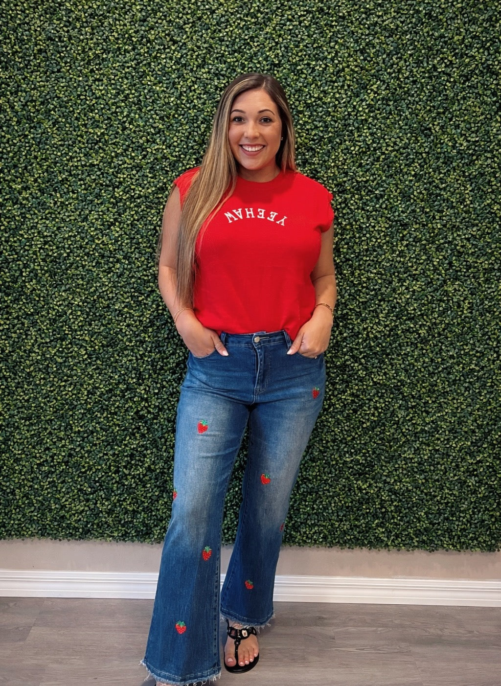 Embroidered Strawberry Jeans
