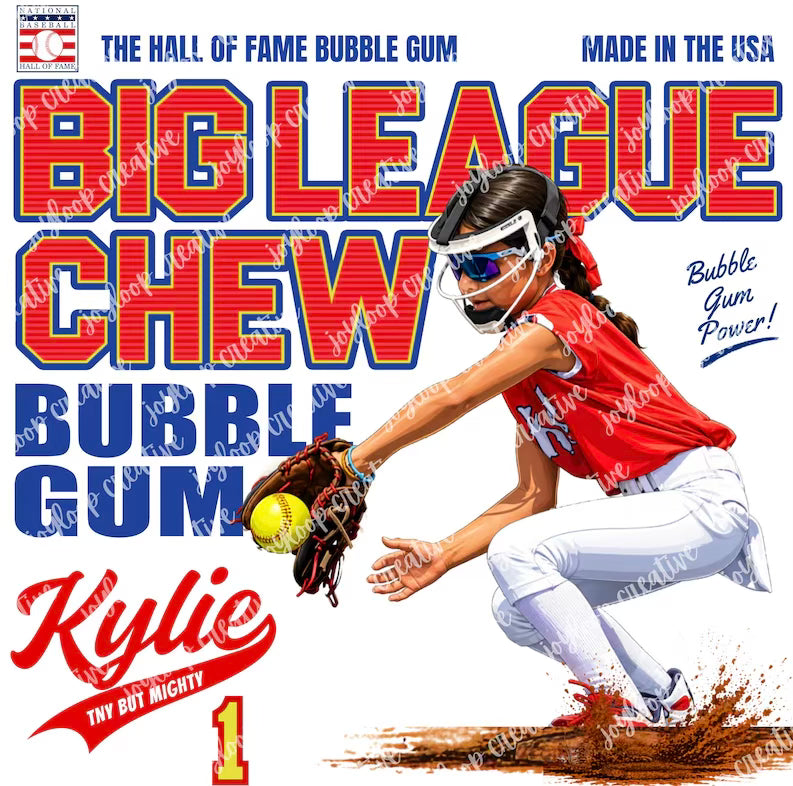Big league softball custom tee- enter the players name, number, and photo in the box below along with ivory or white tee.