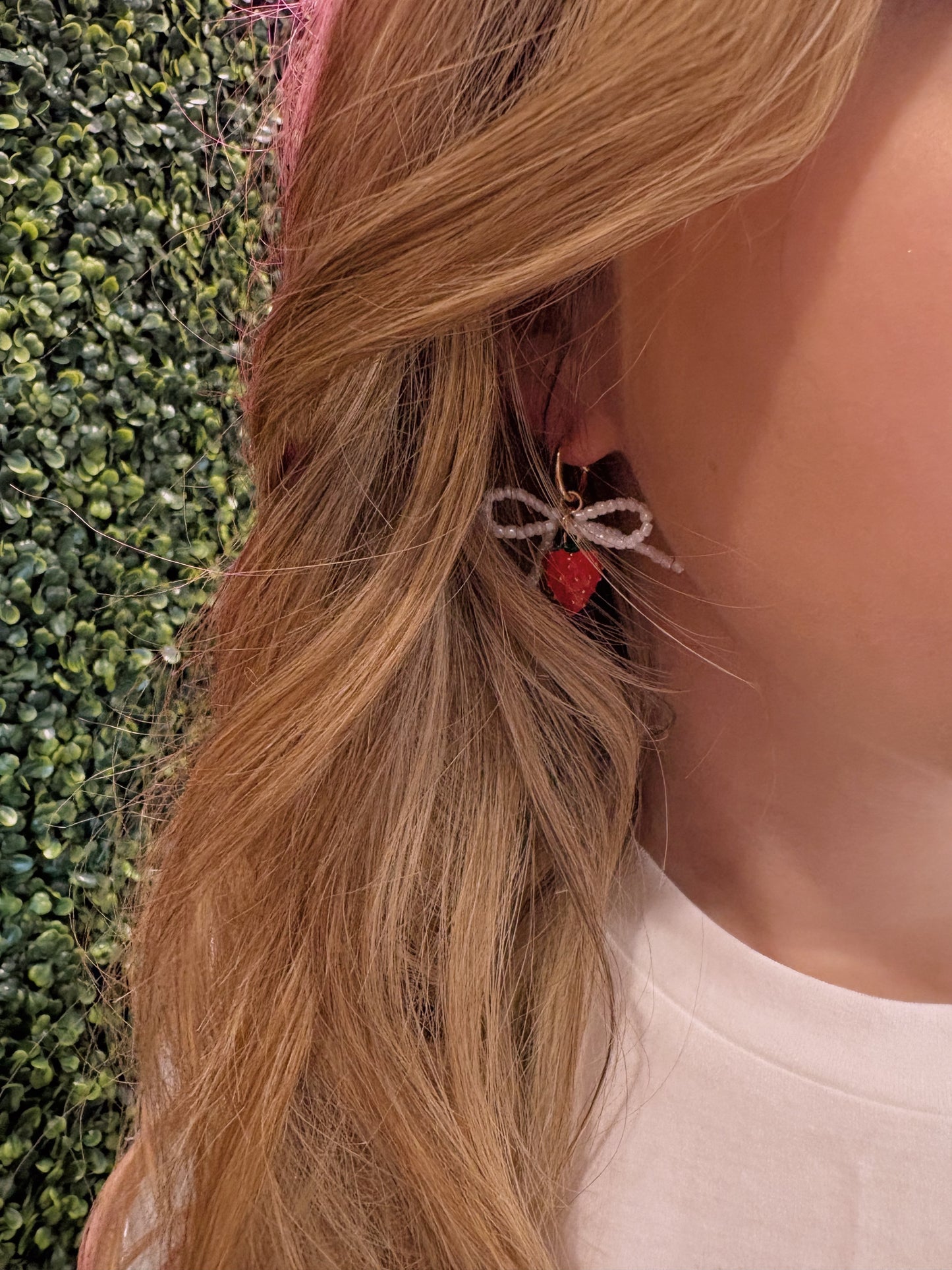 Strawberry Bow Beaded Earrings