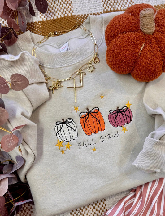 Fall Girly Embroidered Sweatshirt