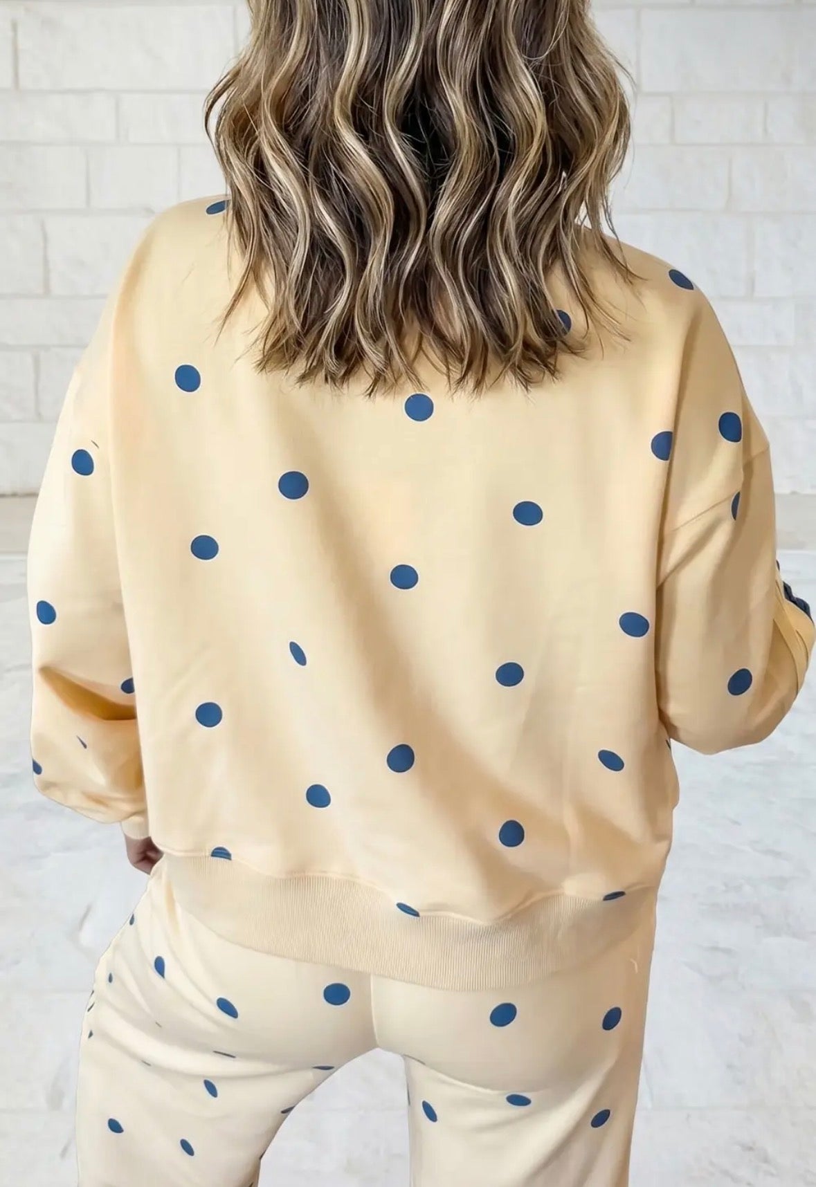 Long Sleeve Polka Dot Two Piece Set - Blue Lace outline