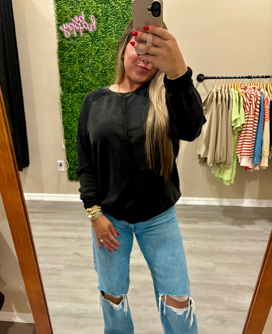 Black Waffle Knit Top