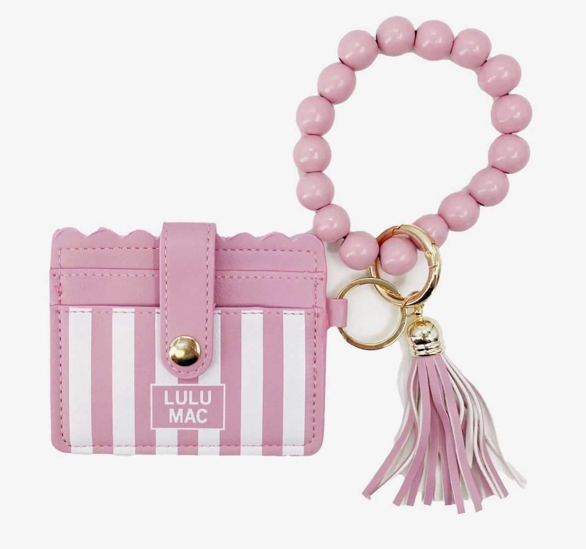 Beaded Wristlet Id Wallet Pink Stripe Darby