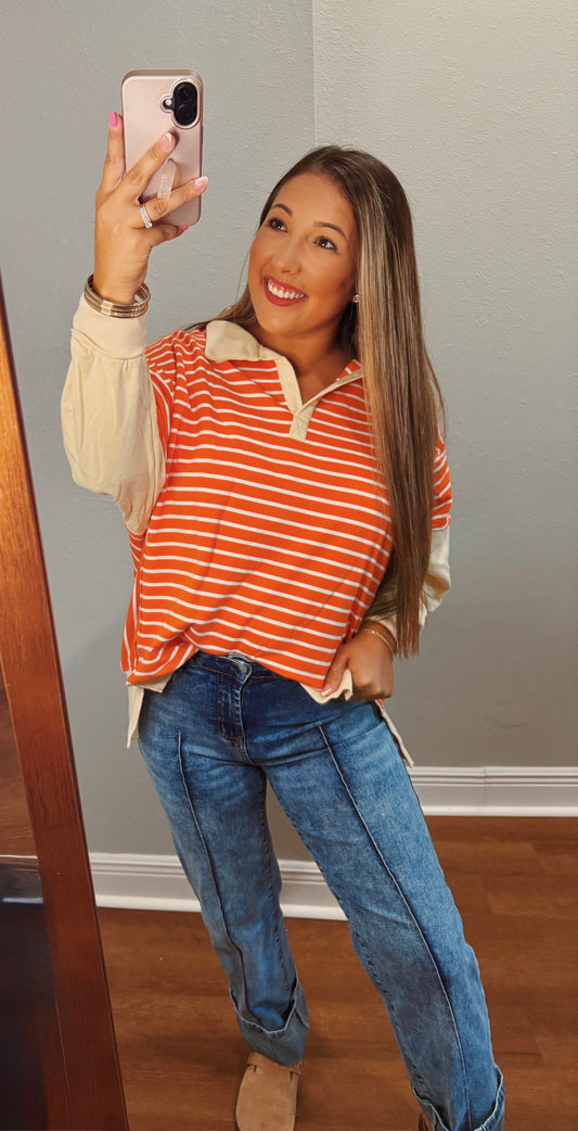 Orange Stripe Color Block Oversized Sweatshirt
