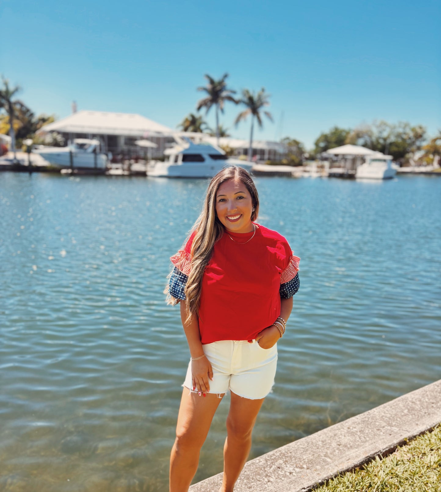 Red, White, & Blue Ruffle Sleeve Top
