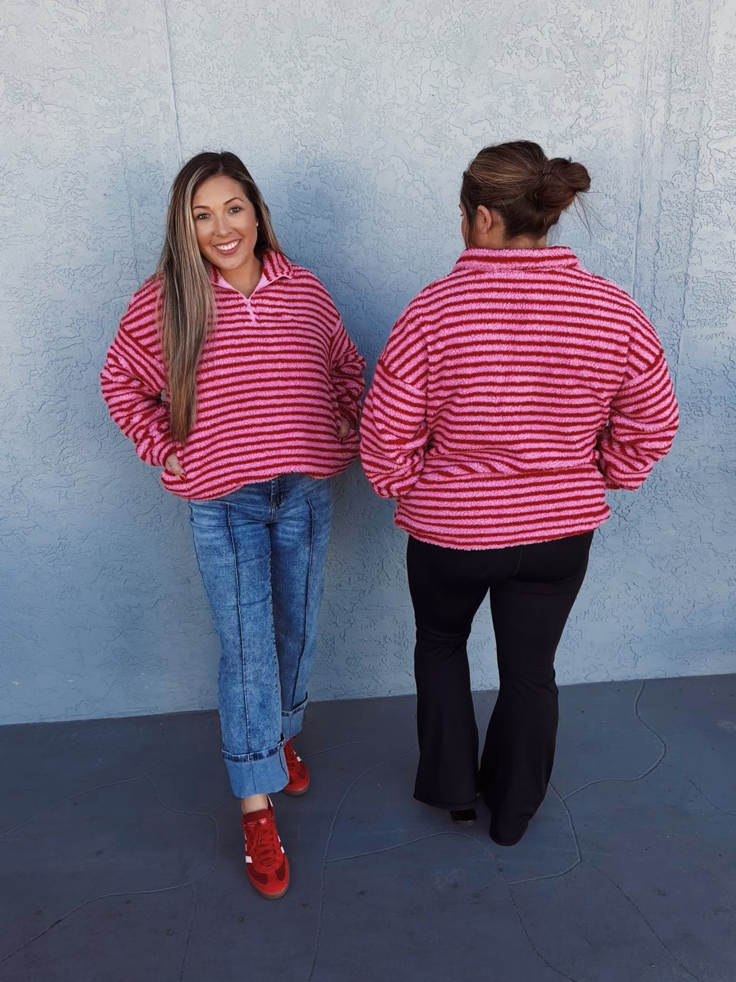 Pink & Red Quarter Zip Oversized Pullover