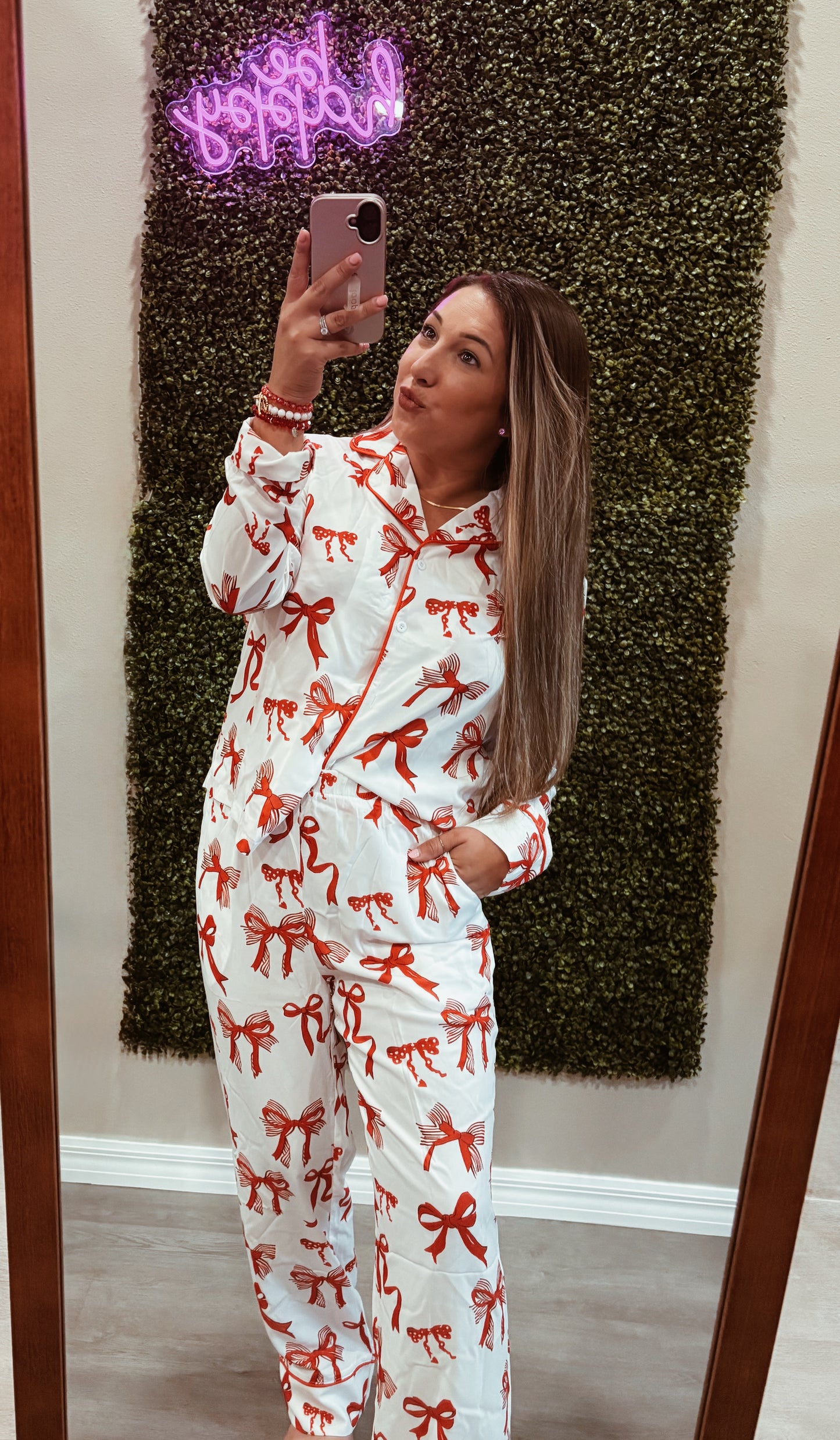 Red Christmas Bow Pajama Set