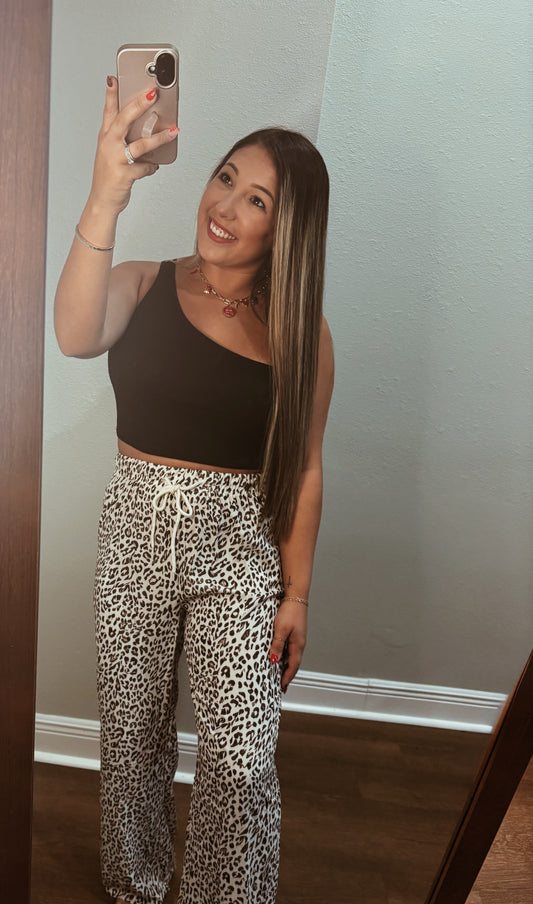 Leopard print drawstring pants