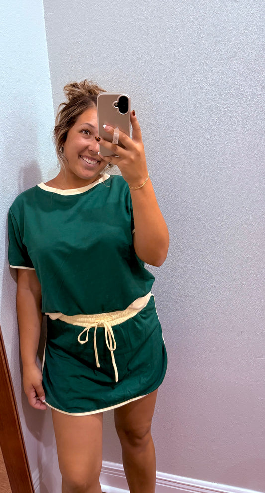Evergreen Colorblock Edge Drop T-Shirt and Skort - 2 Piece Set