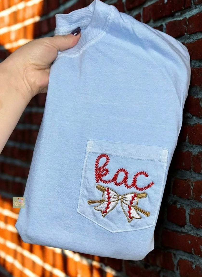 PRE - ORDER Baseball/Softball Bow Tee - Monogram. In the box below enter your thread color, T-shirt color, and the monogram. (3 letters in the order you want it.)