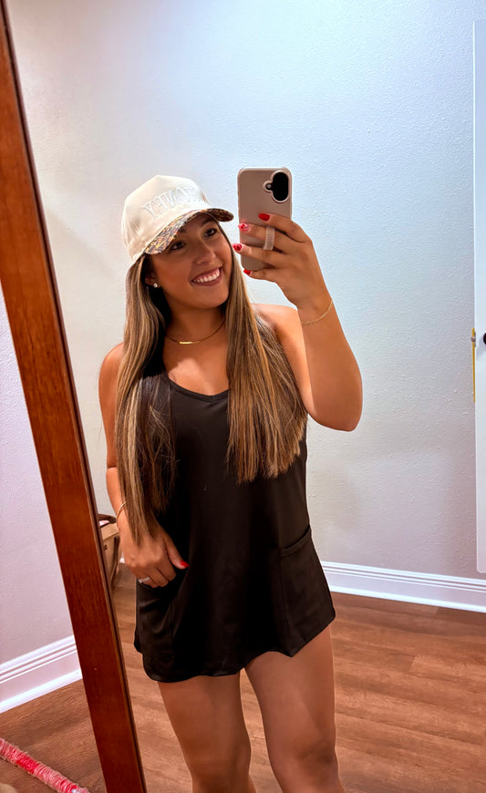 Black Romper With Pockets - Shorts Attached