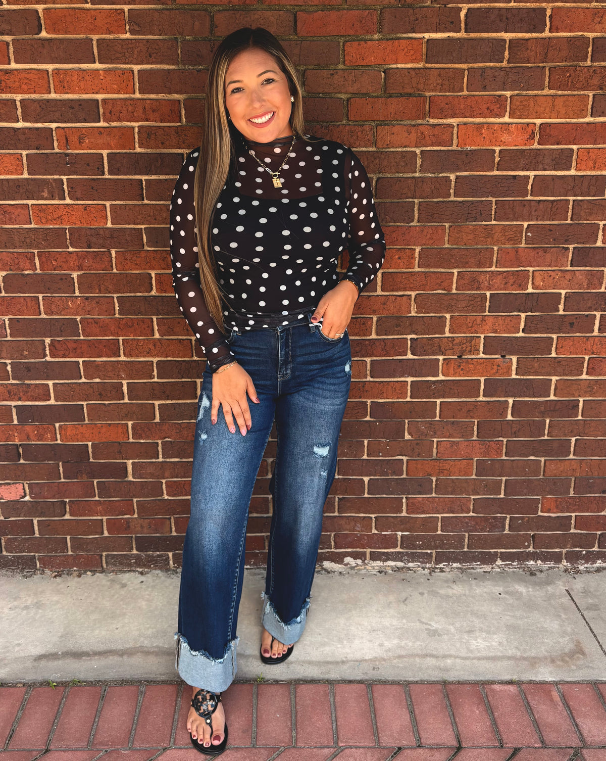 Black And White Polka Dot Mesh Top