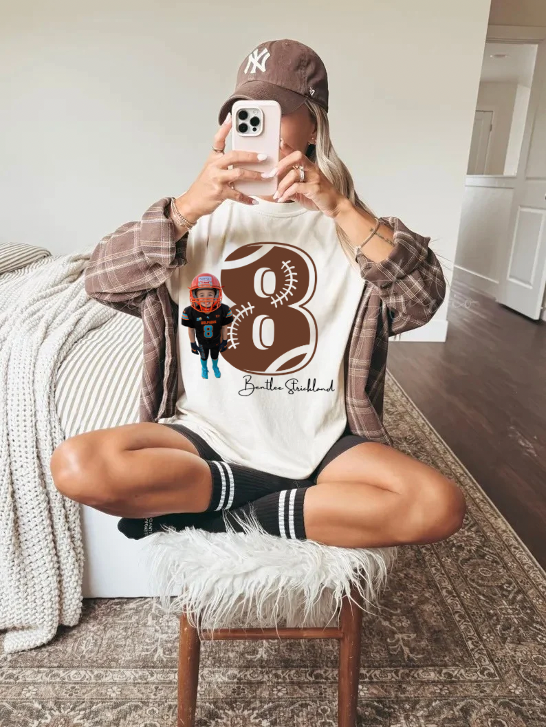 Custom Football Tee with Photo, Jersey Number, & Name