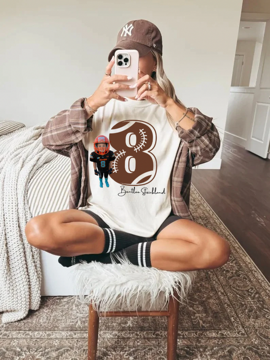 Custom Football Tee with Photo, Jersey Number, & Name