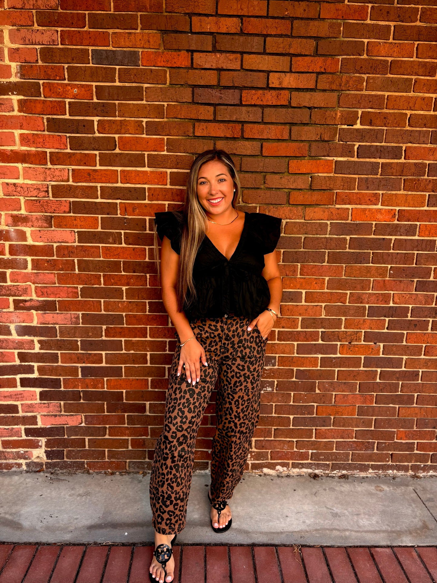 Leopard Patchwork Barrel Jeans