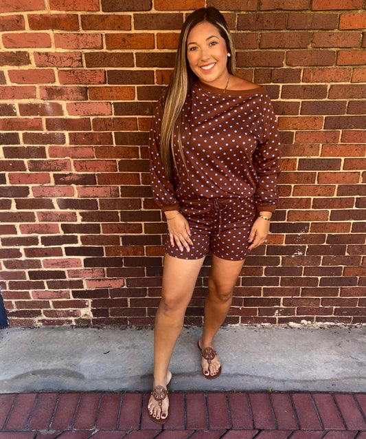 Polka Dot Off Shoulder Two Piece Set