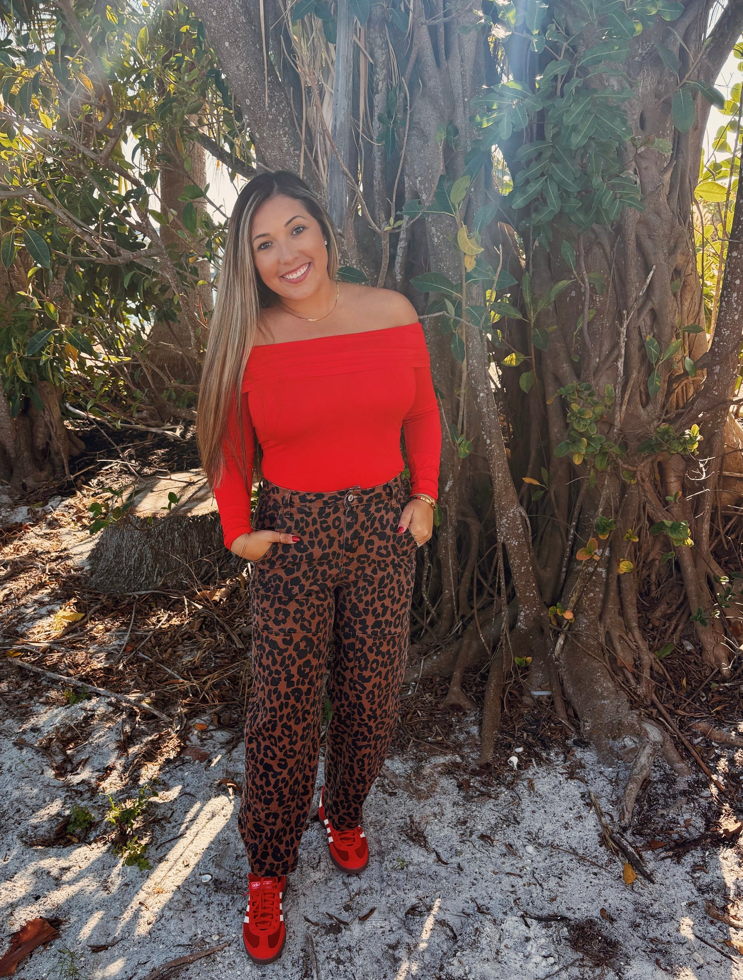 Fiery Red Off Shoulder Long Sleeve Slim Top