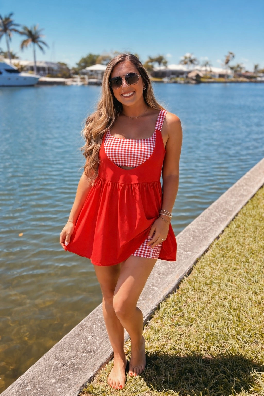 Pre-Order Gingham Print Double Layered Dress
