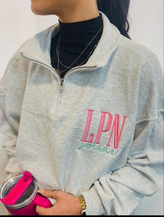 PRE-ORDER Custom Occupation Embroidered Pocket on 1/4 Zip - Type Occupation and name in the box below exactly how you want it.