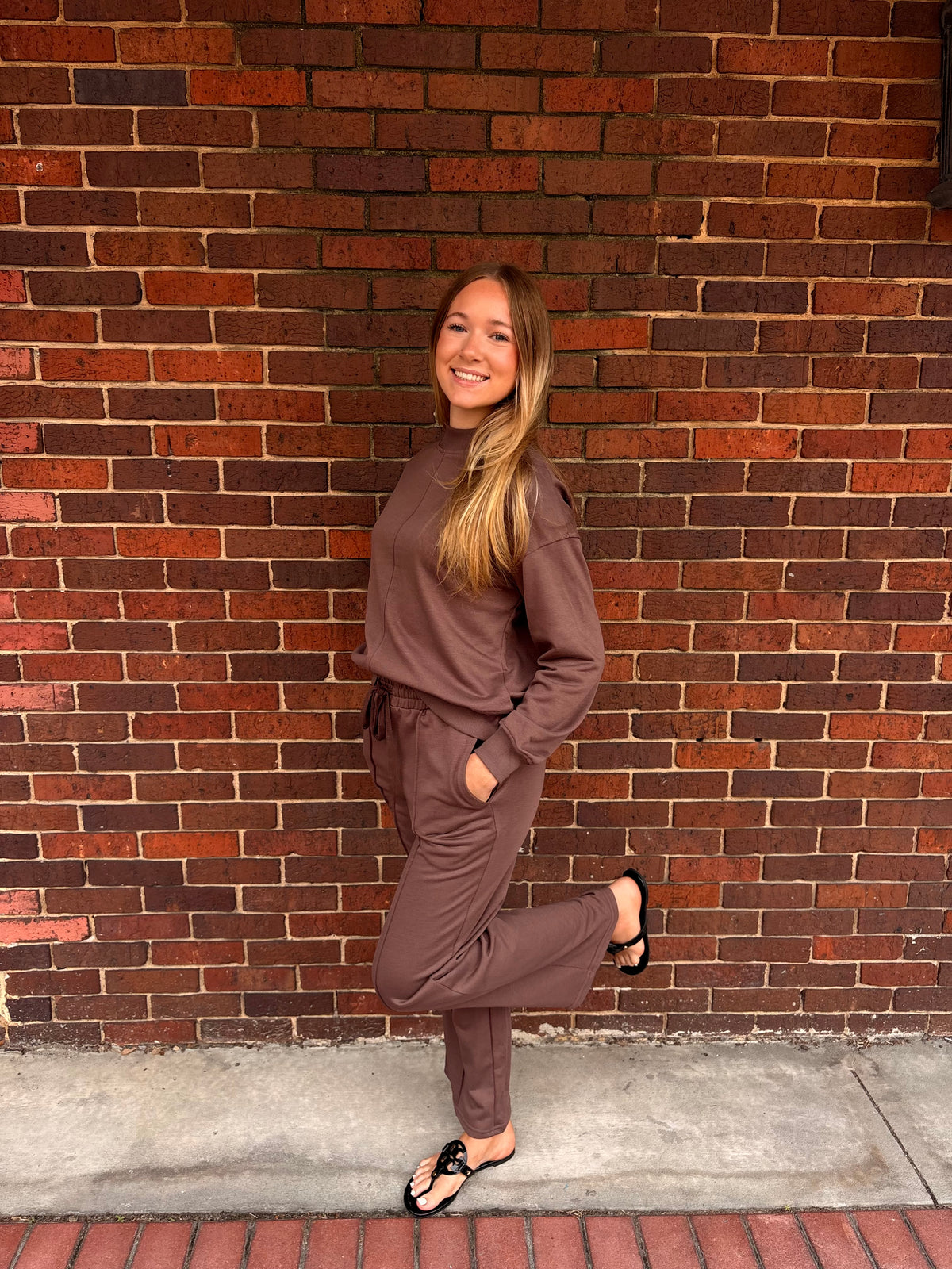 Brown Long-Sleeve Pant Set