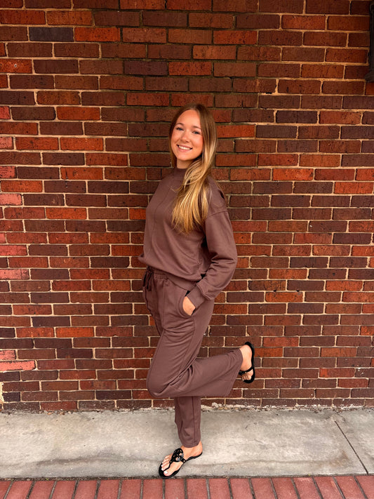 Brown Long-Sleeve Pant Set