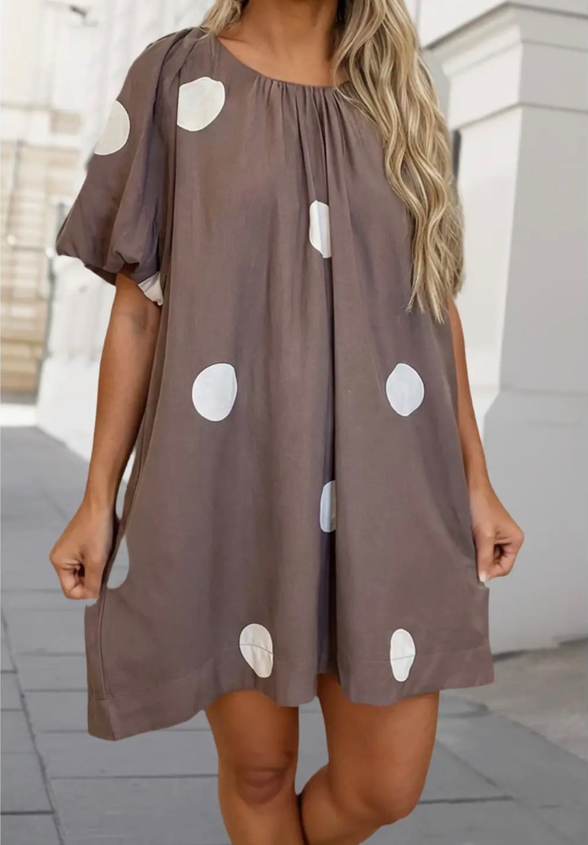Polka Dot Knot Short Puff Sleeve Dress