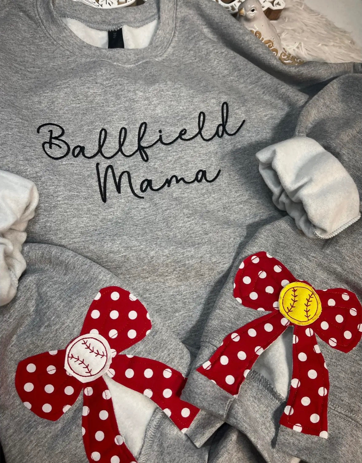 Pre-Order Ball field Mama Sweatshirt - choose your color threading/sweatshirt & If you want softball bows, baseball bows, or one of each.