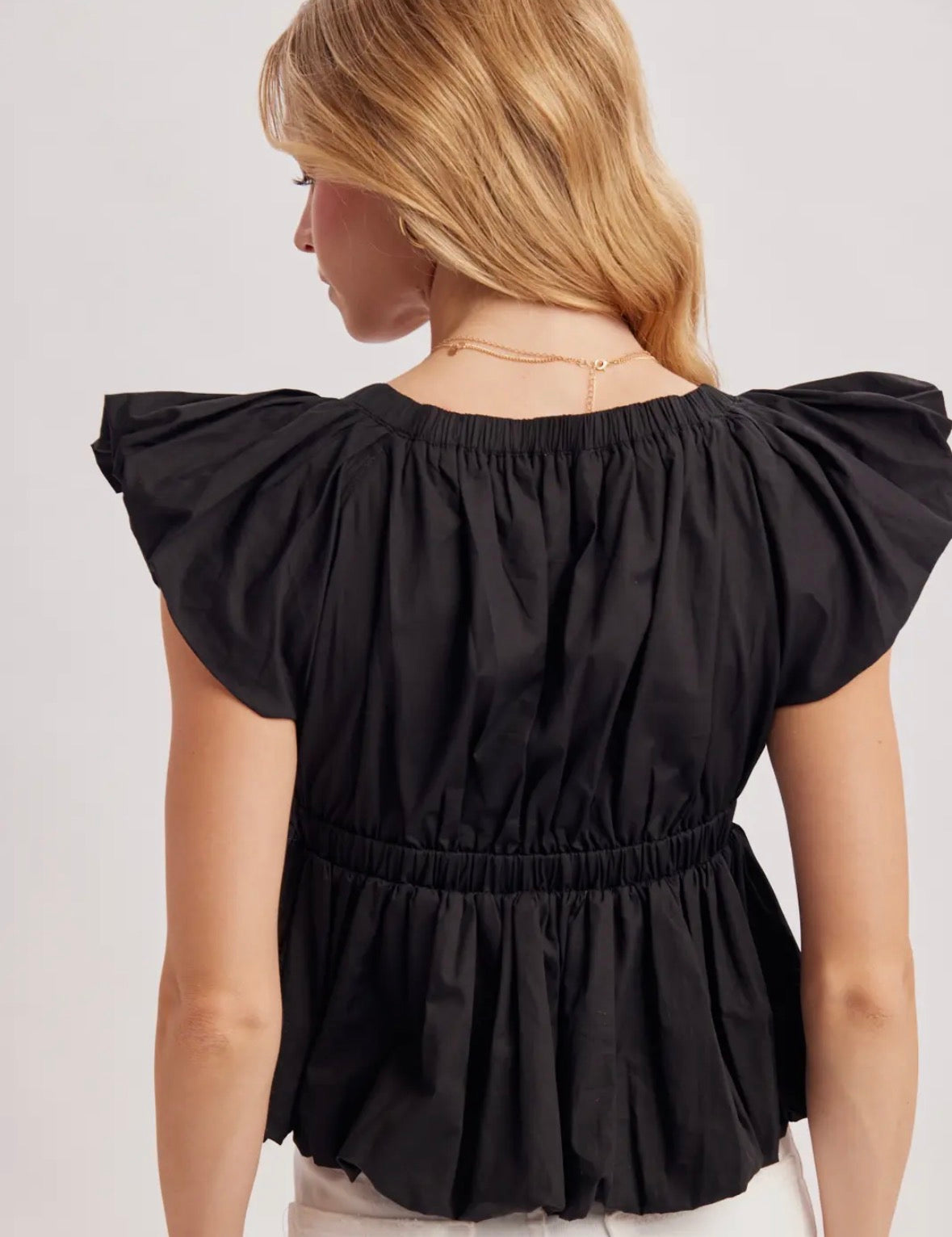 Deep V-neck ribbon top