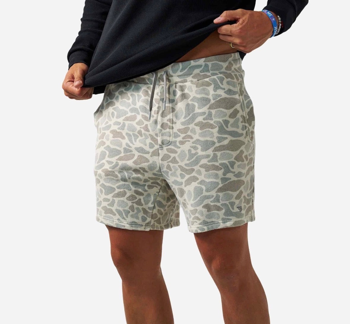 Vintage washed cotton shorts deer camo