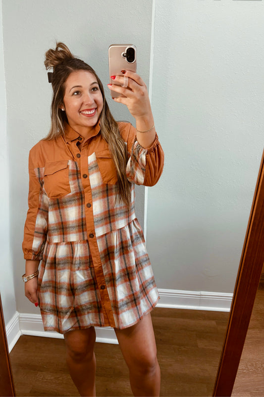 Khaki Plaid Patchwork Dress