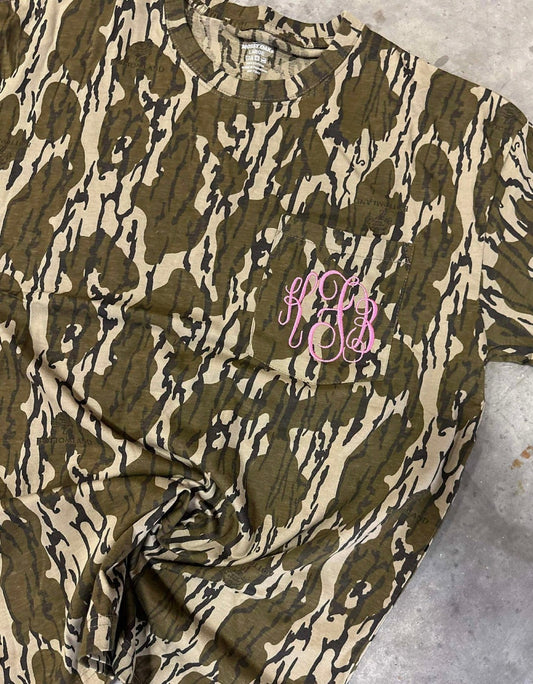 PRE-ORDER Embroidered Pocket Tee - Enter initials in order you want them stitched and threading color in the box below.