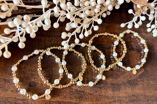 Gold Beaded Bracelet With Pearls