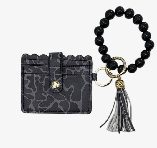 Black Camo beaded wristlet