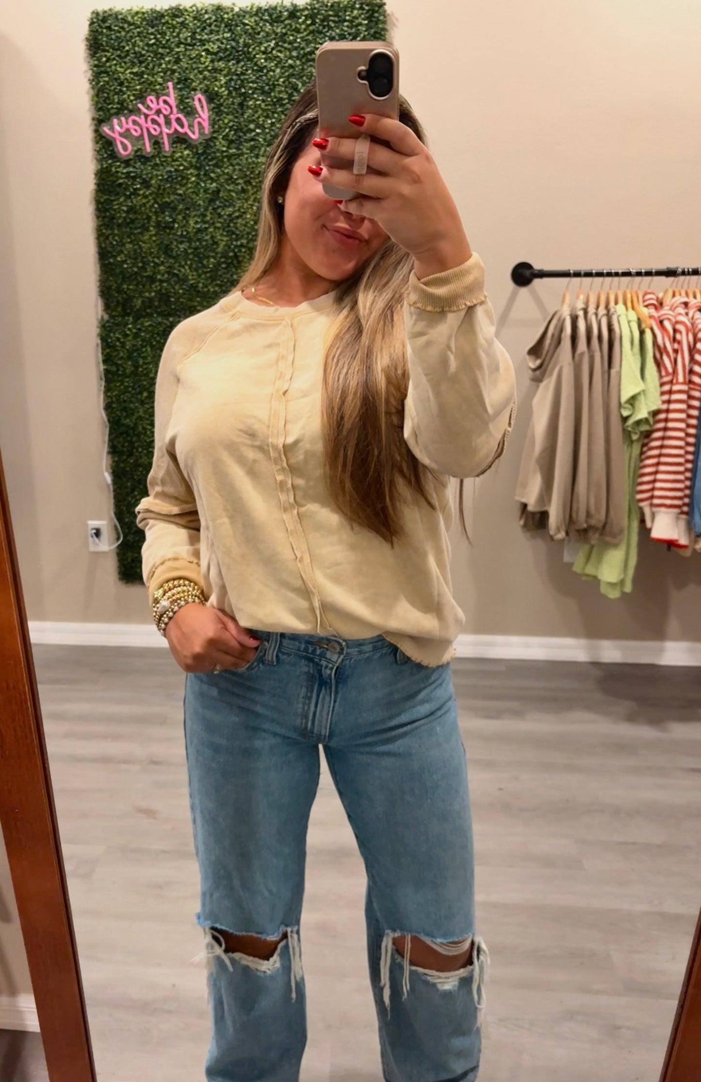 Light Beige Waffle Knit Top