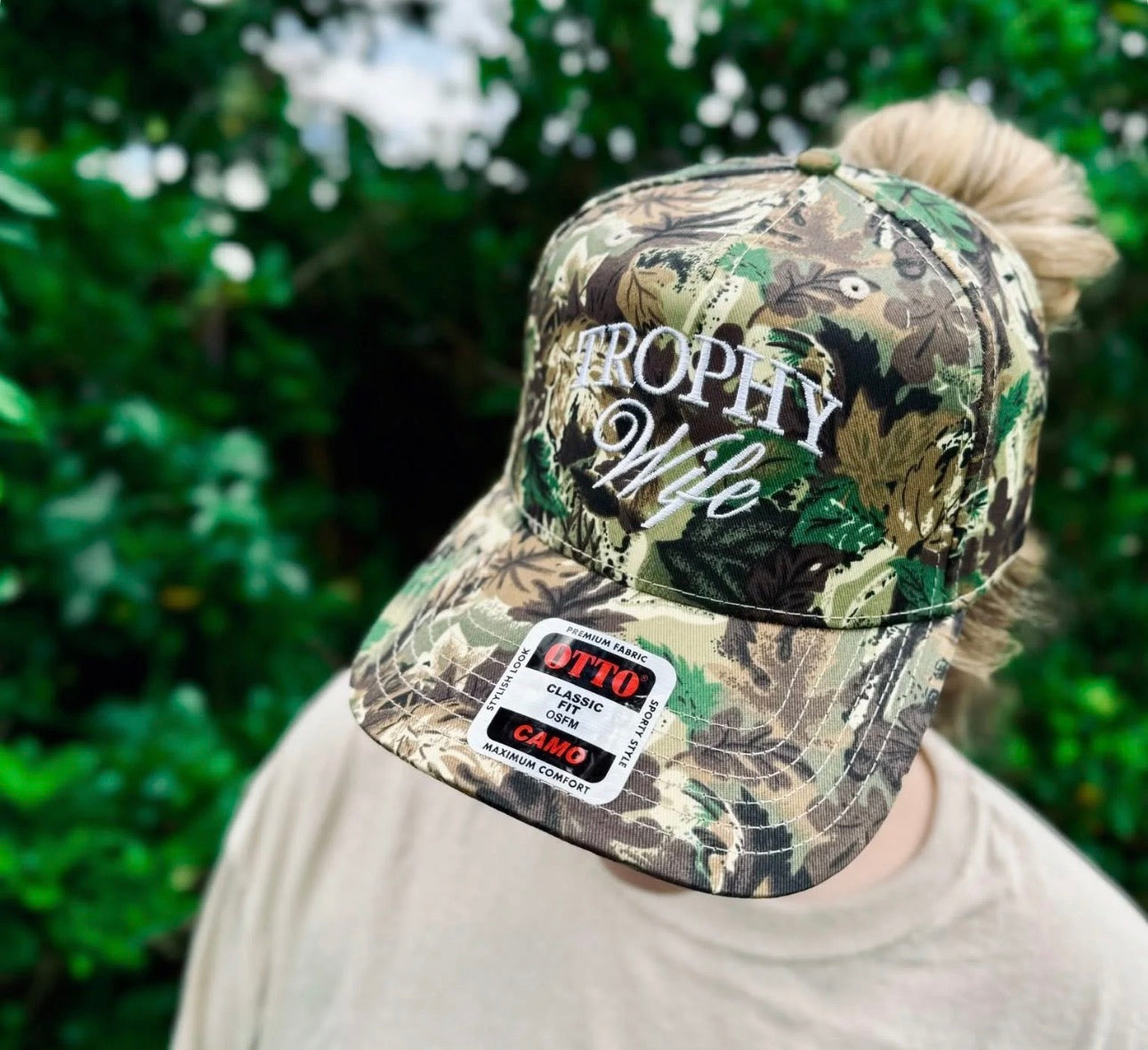 PRE ORDER - camo trophy, wife embroidered hat