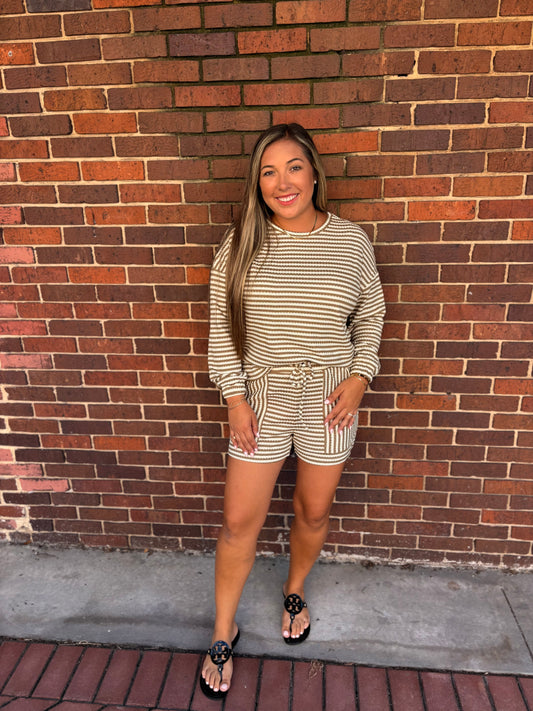 Striped Textured Knit Top & Short Set
