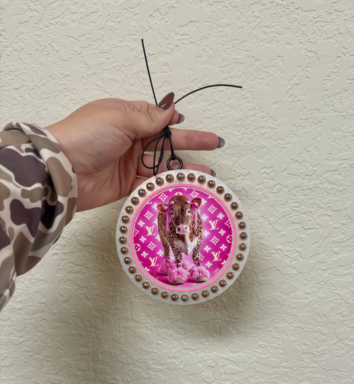 Boujee Cow Freshie With Pearls - Cherry Bomb