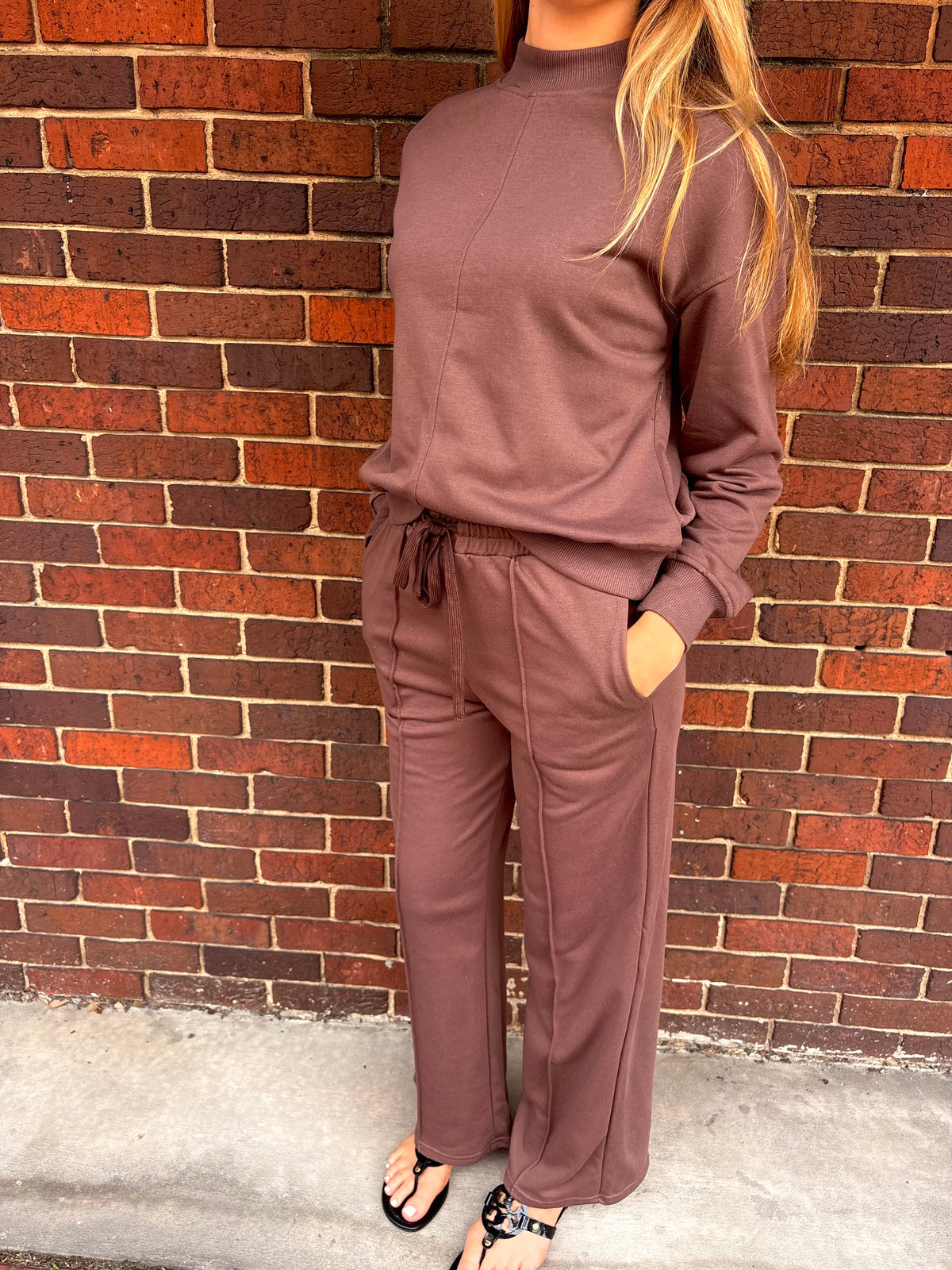 Brown Long-Sleeve Pant Set