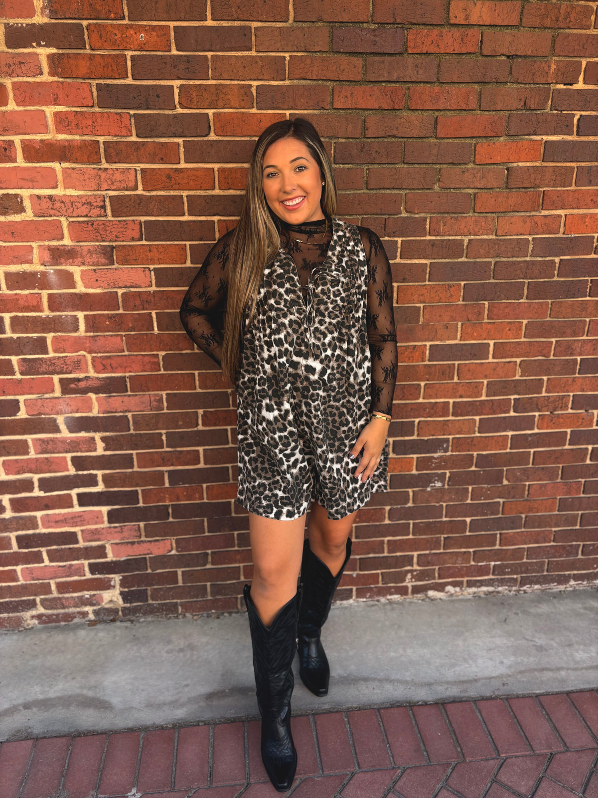 Leopard Sleeveless Denim Romper