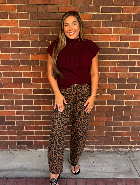 Patch Pocket Ribbed Knit Sweater Top