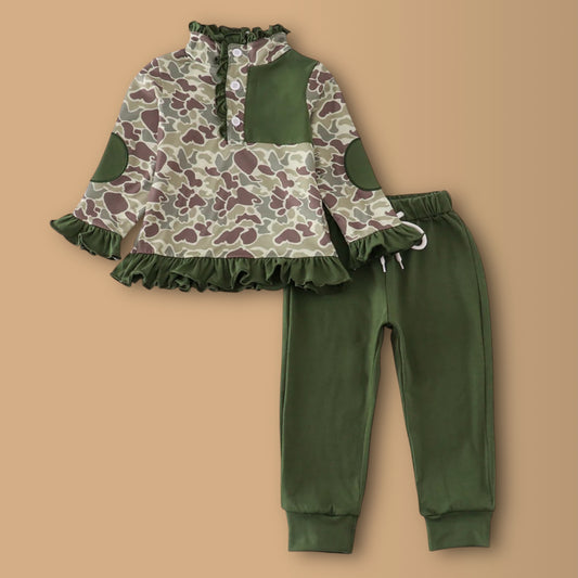 Pre-Order Girls Camouflage Print Ruffle Pants Set
