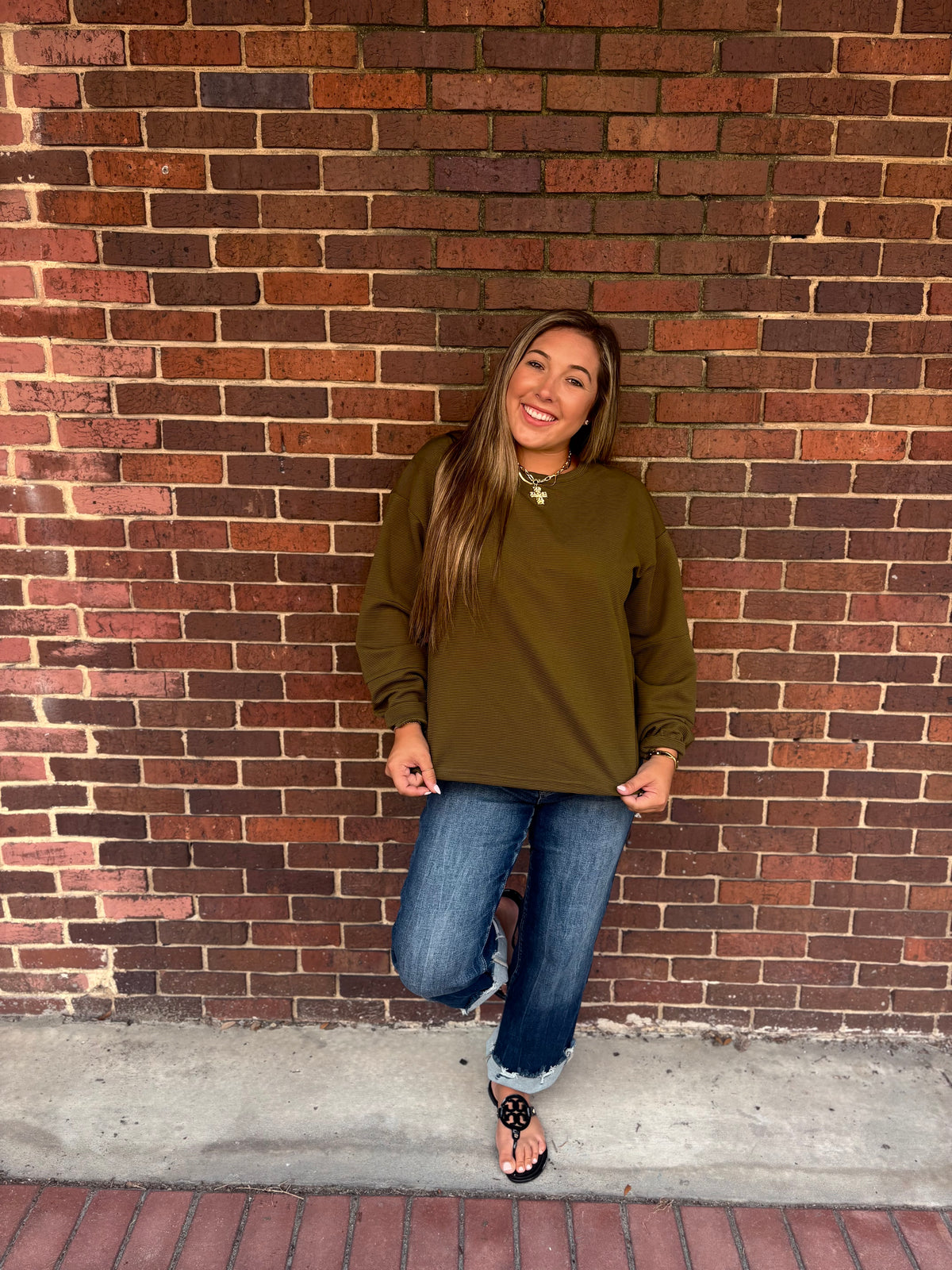 Robbed Reverse Seam Patchwork Long Sleeve Top